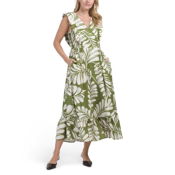 ANNE KLEIN Green Multi Linen Blend Maxi Dress Maxi